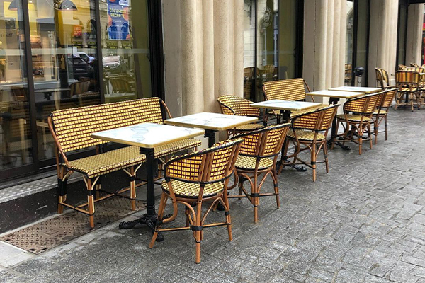 a typically decorated café in nantes A pretty cobbled street terrace