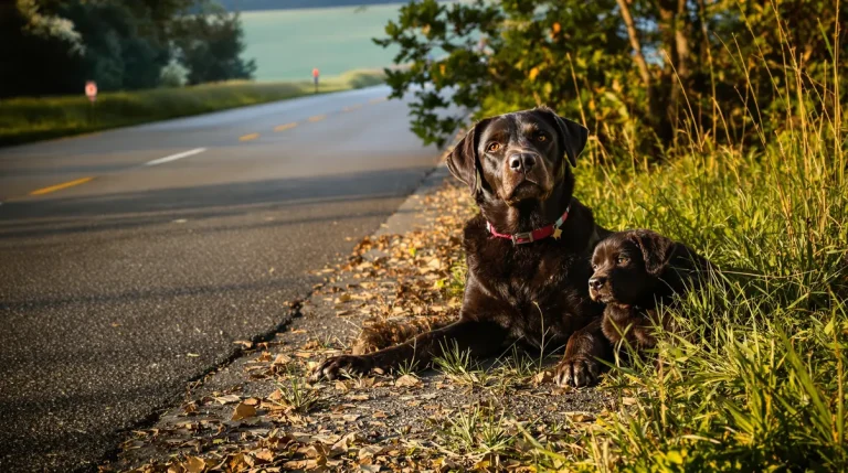En voyant une chienne et ses 2 chiots au bord de la route, une automobiliste ressent un irrésistible besoin de faire demi-tour En voyant une chienne et ses 2 chiots au bord de la route, une automobiliste ressent un irrésistible besoin de faire demi-tour