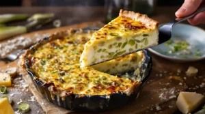 « J’ai remplacé la pâte par un ingrédient simple » : ma quiche poireaux-chèvre devient ultra fondante