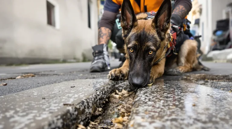 Malou repère les fuites d’eau potable jusqu’à 1m50 sous terre grâce à un flair redoutable Malou repère les fuites d’eau potable jusqu’à 1m50 sous terre grâce à un flair redoutable